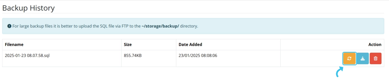 Admin Backup Restore