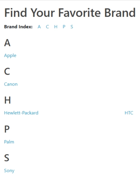 brands page